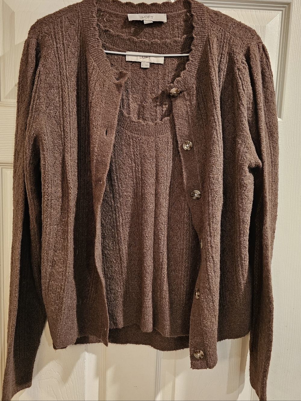 LOFT Brown Knit Cardigan and Tank Set